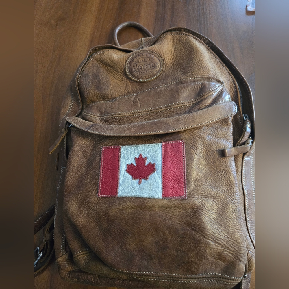 Vintage Roots Tribe Leather Backpack With Canada Flag *Only One - Extremly Rare!